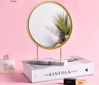 Miroir de maquillage rond doré, élégant et luxueux, avec Base en marbre, décoration de chambre à coucher, vente en gros,