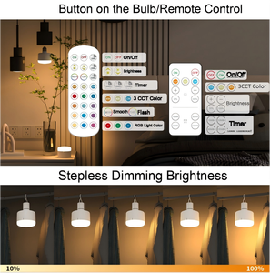 <span class=keywords><strong>Ampoule</strong></span> LED rechargeable, grande capacité de batterie 5400 mAh, base de lampe E27/26, télécommande avec base magnétique et crochet - Product Image 2
