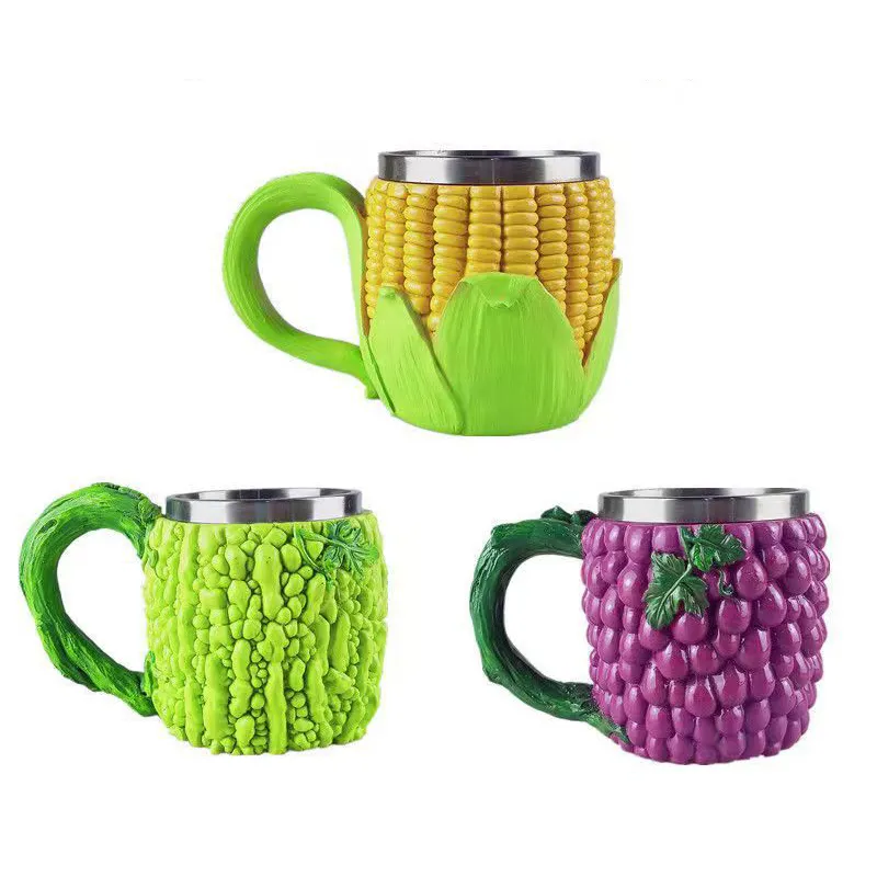 Tasse de bière de fruits résine acier inoxydable maïs melon amer raisin licorne whisky personnalité 3D bar à vin rouge tasses à vin