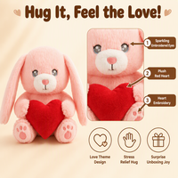 Peluche Lapin de la Saint-Valentin, Doux et Mignon, Jouet en Peluche Kawaii Tenant un Cœur, Mochi Squishy, Décoration d'Intérieur, Cadeau Romantique
