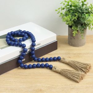 Guirnalda de cuentas de madera de 39 pulgadas <span class=keywords><strong>estilo</strong></span> granja con borlas cuentas de oración versátiles para colgar en la pared Boho Chic decoración del hogar artesanías de madera - Product Image 3