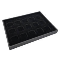 Boîte à boutons-pression carrée blanche 15 emplacements avec plateau de présentation en MDF noir et organiseur de pierres précieuses en cuir PU pour salon de gemmologie