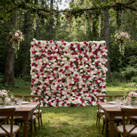 Nouvelle Arrivée Moderne : Mur de Fleurs Artificielles 3D en Soie 5D, Base Rouge, Fuchsia, Blanc, Détachable, pour Mariage et Hôtel