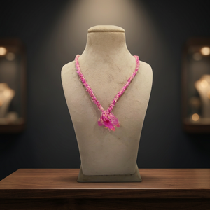 Sstringz <b>Pink</b> Floral <b>Braided</b> Beaded Fabric Necklace Knot Detail Handmade Classic Freshwater Pearl Copper Alloy Fashion Jewelry - Product Image 2