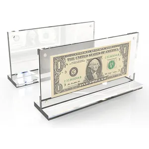 Benutzer definierte klare Acryl Block rahmen Währungs rahmen Display Stand Banknoten halter zum Schutz Banknote und Stempel Sammlung