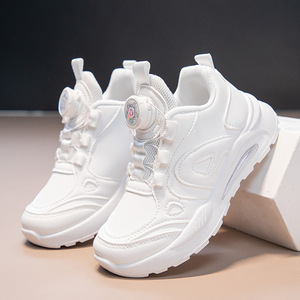 รองเท้าผ้าใบสำหรับเด็กผู้ชายเด็กผู้หญิงรองเท้ากีฬาแบบมีกระดุมหมุนได้ทำจากหนังลำลองระบายอากาศได้ดี - Product Image 4