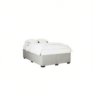 Base de Cama Tapizada en Tela Gris Claro, Moderna, Suave, Tamaño Completo - Product Image 1