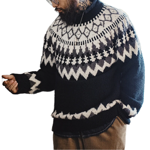 Jersey de estilo de trabajo vintage de peso pesado para hombre, suéter de punto Fair Isle en talla grande para Otoño e Invierno - Product Image 1