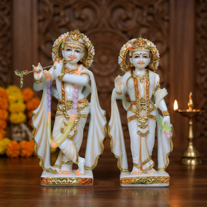Statues de Radha et Krishna en résine et marbre, design traditionnel, faites à la main par Nirmala Handicrafts |   Krishna jouant de la flûte - Product Image 2
