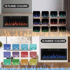42 "12 रंग यथार्थवादी लौ इलेक्ट्रिक दीवार फायरप्लेस हीटर 1500w दीवार घुड़सवार 12 घंटे के प्रोग्राम योग्य टाइमर - Product Image 4