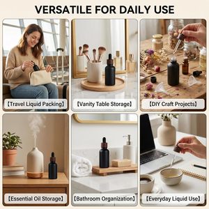 Wholesale <b>50ml</b> Rectangular Matte Black <b>Glass</b> Dropper Vial With Wood Dropper Lid Custom Logo Silk Print Empty Packaging <b>Bottle</b> - Product Image 4