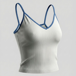 Débardeur court pour femme en tricot côtelé nylon-spandex avec bordure contrastante, personnalisable pour activités de plein air - Product Image 3