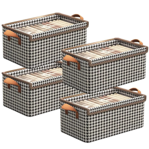 Boîte de rangement pliable avec couvercle transparent et cadre métallique - Organisateur de vêtements anti-poussière pour armoire, pantalons et rangement domestique - Product Image 1
