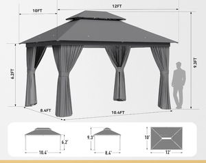Gazebo para Patio <span class=keywords><strong>de</strong></span> 10x12 pies, Estructura Metálica con Doble Techo, Carpa Resistente para Fiestas y Refugio - Product Image 6