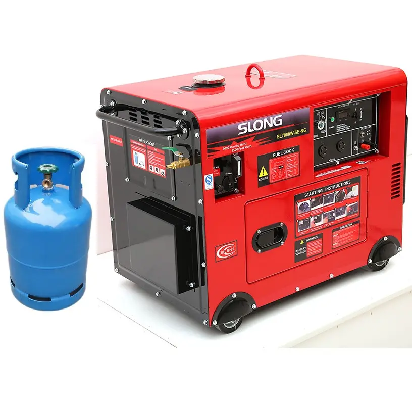 Slong Sl9000wse 6kw 7kw 8kw 10kw 12kw 15kw 3 Fase Lpg Gas Generator Stille Benzine Generator Benzine Dual Fuel Generator