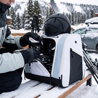 Sac à dos pour chaussures de ski/snowboard blanc et bleu clair, imperméable, en polyester, avec fermeture éclair, grande capacité de rangement, sangle élastique, maille