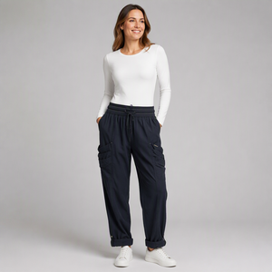 <span class=keywords><strong>Pantaloni</strong></span> Cargo Blu Navy da Donna a Vita Alta, Vestibilità Ampia, Stile Streetwear, <span class=keywords><strong>con</strong></span> Grandi Tasche per l'Estate - Product Image 1