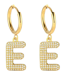 Pendientes de Aro con Letras Personalizadas de la A a la Z, Chapados en Oro de 18K, Acero Inoxidable, Iniciales del Alfabeto, Pendientes con Circonitas, Joyería al por Mayor - Product Image 6