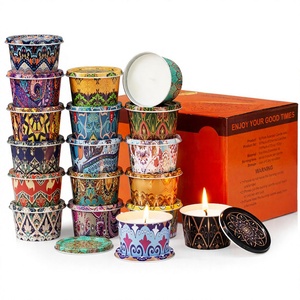 Velas Aromáticas de Cera de Soya Estilo Bohemio en Latas Metálicas, Paquete de 18, Decoración para el Hogar, Fragancia Floral, Forma Cilíndrica - Product Image 3