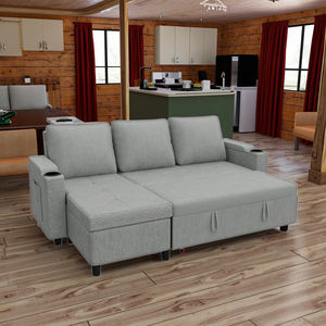 Canapé d'angle modulable 3 places avec lit, rangement intégré, porte-gobelets, tissu éponge, design moderne, salon, anthracite - Product Image 1