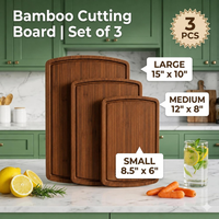 Planches à découper en bois, ensemble de planches à découper en bambou carbonisé avec rainure profonde pour les jus, poignées latérales, plateau de service pour charcuterie