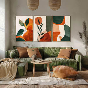 HAOWAI OEM/ODM Lot de 3 ensembles d'art mural de formes neutres imprimés en terre cuite rustiques et modernes affiches d'art mural pour le salon - Product Image 5