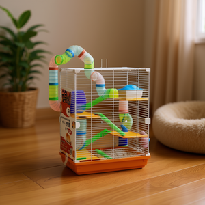 Jaula para hámster, jaula para mascotas para pequeños animales, rectangular de acero inoxidable, duradera, para uso en interiores, bandeja de plástico, estilo moderno - Product Image 2