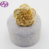 Bague en filigrane de fleurs 3D plaquée or 24 carats Hongyue - Bague de luxe de style arabe du Moyen-Orient - Bijoux de mariage pour femmes