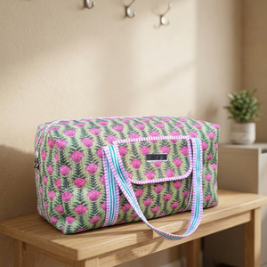 Beautiful Luxury Sport Bohemian Duffle Bag Handmade Quilted Weekender Travel <b>Backpack</b> <b>Large</b> Floral Pattern Zipper Closure Cotton - Product Image 1