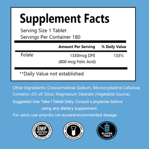Comprimés d'acide folique (vitamine B9) en marque blanche OEM/ODM, supplément d'acide folique 800 mcg favorisant la santé cardiovasculaire - Product Image 2