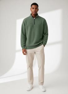 Men's Waffle 1/4Zip <strong>Neck</strong> Pullover <strong>Jumper</strong> Pure Color Simple Long Sleeve Zip Mock <strong>Neck</strong> Knitwear Men <strong>Polo</strong> Shirt Oversized Pullover - Product Image 6