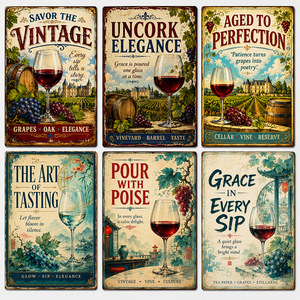 Letrero Metálico Rústico Vintage de Bodega con Diseño de Uva y <span class=keywords><strong>Castillo</strong></span>, Decoración de Pared para Bodega, Bar, Cocina, Comedor - Product Image 1