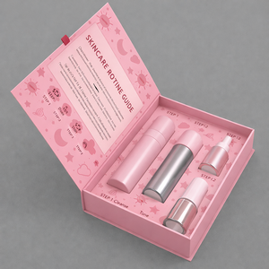 กล่องพับแม่เหล็กสีชมพูขายส่ง กล่องพับแข็งแบบกำหนดเองสุดหรู พร้อมช่องใส่สำหรับเครื่องสำอางและผลิตภัณฑ์บำรุงผิว - Product Image 1