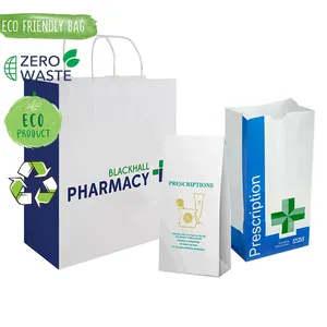 Custom Logo Printed Eco Friendly Greaseproof Kraft Hospital Pill Medicine Packaging Paper Bags For Pharmacy
