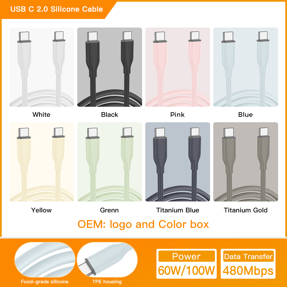 Câble en silicone blanc Couleur [C TO C60W]