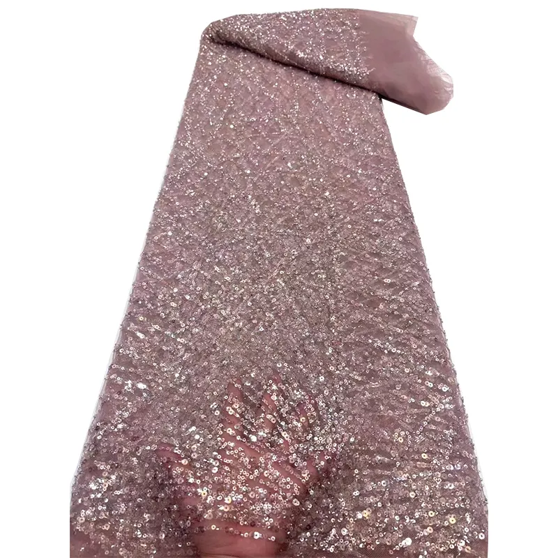 Pha Lê Sequins Cô Dâu Sang Trọng Thêu Ren Vải 3D Hoa Sequins Ren Đính Cườm Ngọc Trai Ren Cô Dâu Cho Buổi Tối Ăn Mặc Vải