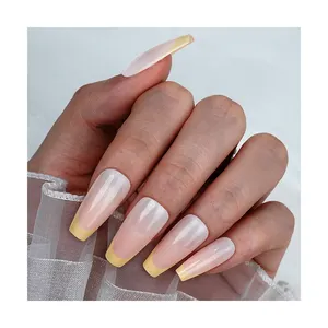 Acrylic Vegan Nail Tips White And Gold Tonal Artificial Fingernails Gradations French Press On Nails For Women