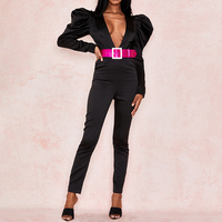Weixin — ensemble deux pièces en Satin noir extensible, pour femmes, combinaison et pantalon, noir