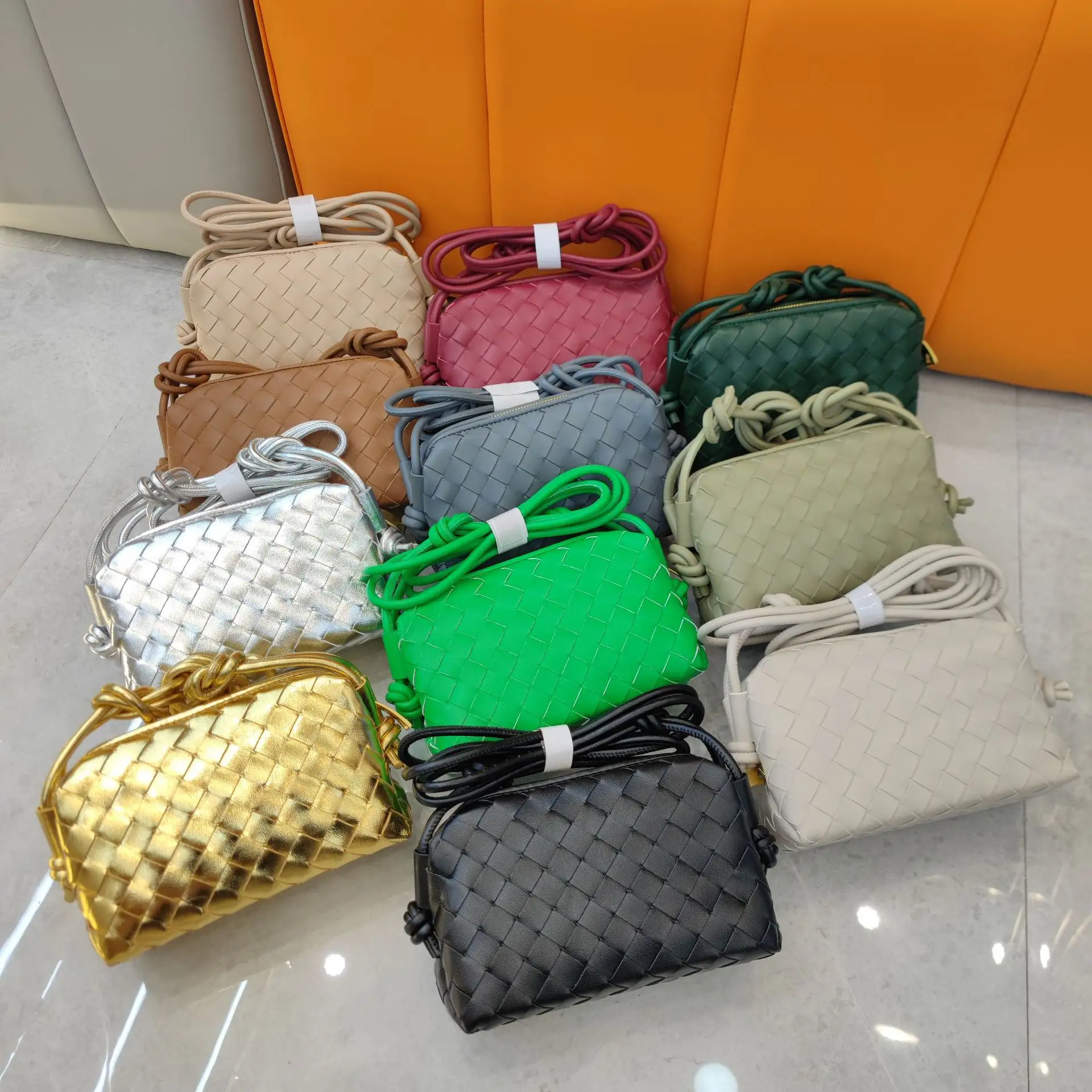 Female real leather woven handbag purse fashion leather mini woven crossbody bag for women