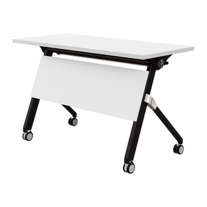 Mesa de Conferencia Plegable Móvil con Tapa Abatible y Ruedas, Diseño Moderno, Mesa de Entrenamiento Blanca para Aula Escolar - Product Image 1