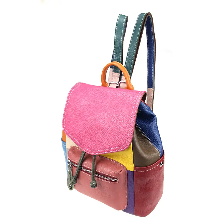 OEM factory price Bright Color Backpack Real Genuine Leather Handbags For School Kids Girls