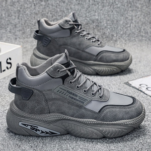 Sports Shoes New Style Breathable Mesh Autumn Men's High-<b>top</b> Trendy Solid Color Thick-soled Casual Running PU Upper <b>PVC</b> Outsole - Product Image 3
