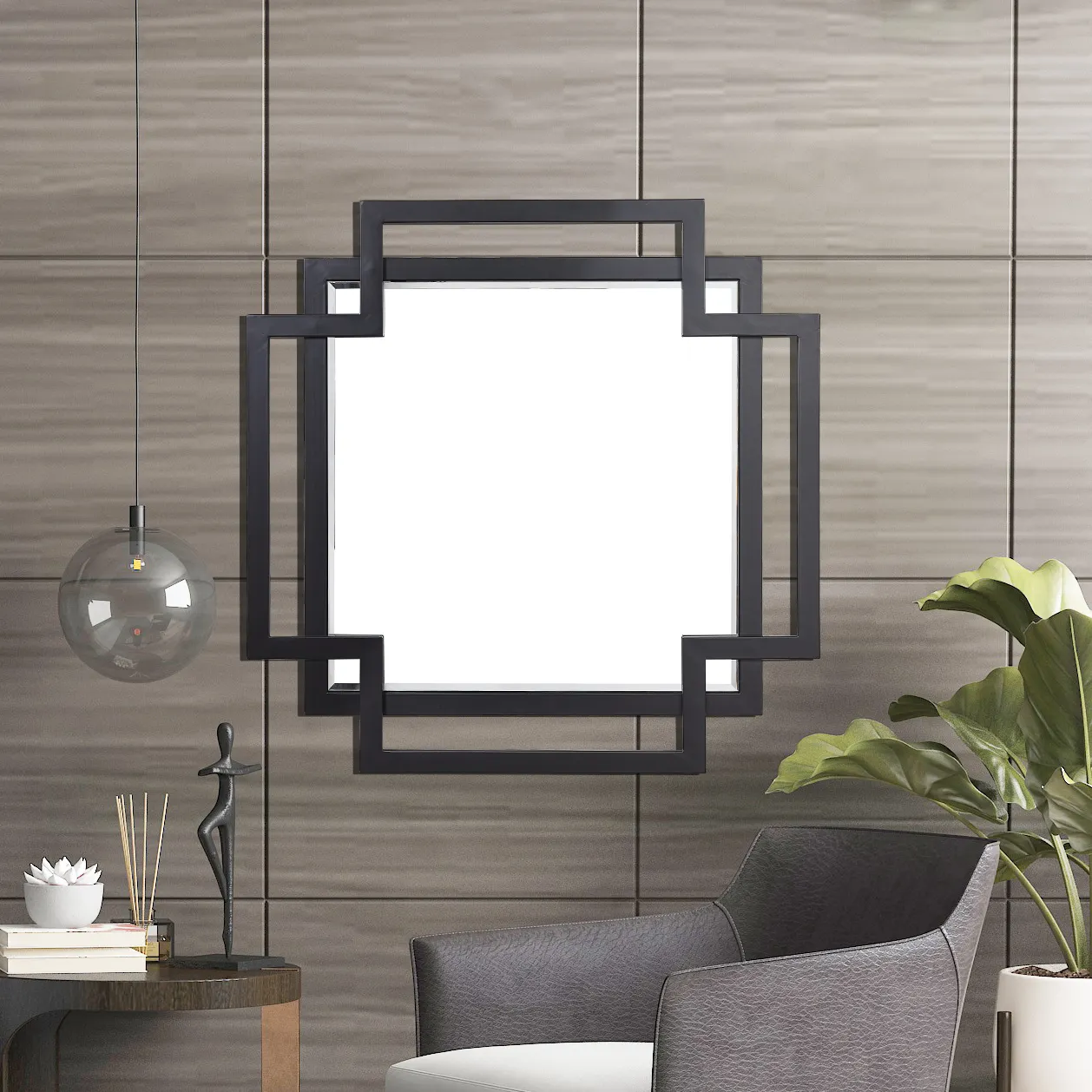 Estilo chino personalizar ángulo recto champán negro espejo originalidad espejos en marco de hierro
