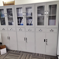 Armoire de classement en acier à 2 tiroirs, armoire de classement de bureau avec portes en verre et en acier, étagère réglable pour le bureau