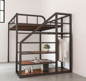 <span class=keywords><strong>Lit</strong></span> mezzanine en acier robuste <span class=keywords><strong>avec</strong></span> <span class=keywords><strong>escalier</strong></span> en bois, adapté aux lits simples, doubles ou queen size, convient aux adultes - Product Image 2