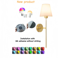 Appliques Murales Intérieures Dorées RVB Dimmables Sans Fil à Piles avec Télécommande Rechargeables pour Salon