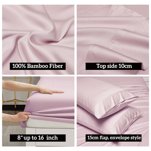Juego de Cama de 4 Piezas de Fibra de Bambú 100% Probada en Laboratorio por Terceros, 300 Hilos, Orgánica, Ecológica, Transpirable y Refrescante, Estilo Moderno, Tamaño <span class=keywords><strong>Super</strong></span> <span class=keywords><strong>King</strong></span> - Product Image 2
