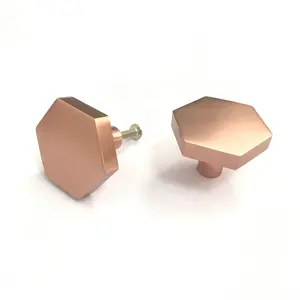 Luxo Brilhante ouro Rose acabamento de Alumínio Sólido móveis Pull handle hexagon estilo da porta do armário gaveta pull knob handle