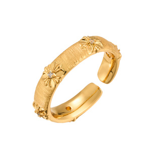 <b>Adjustable</b> Gold Plated Copper Alloy Cuff <b>Bracelet</b> With Flower Design And Zircon Inlay For Gift - Product Image 5
