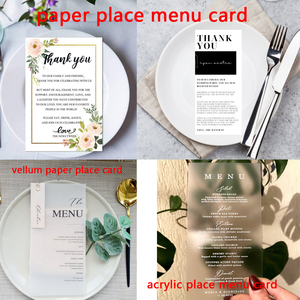 Fiesta Invitado Asientos Escort Sign Recepción Decoraciones Papel de vitela personalizado Menú DE BODA Tarjetas Mesa Lugar Tarjeta de nombre - Product Image 6
